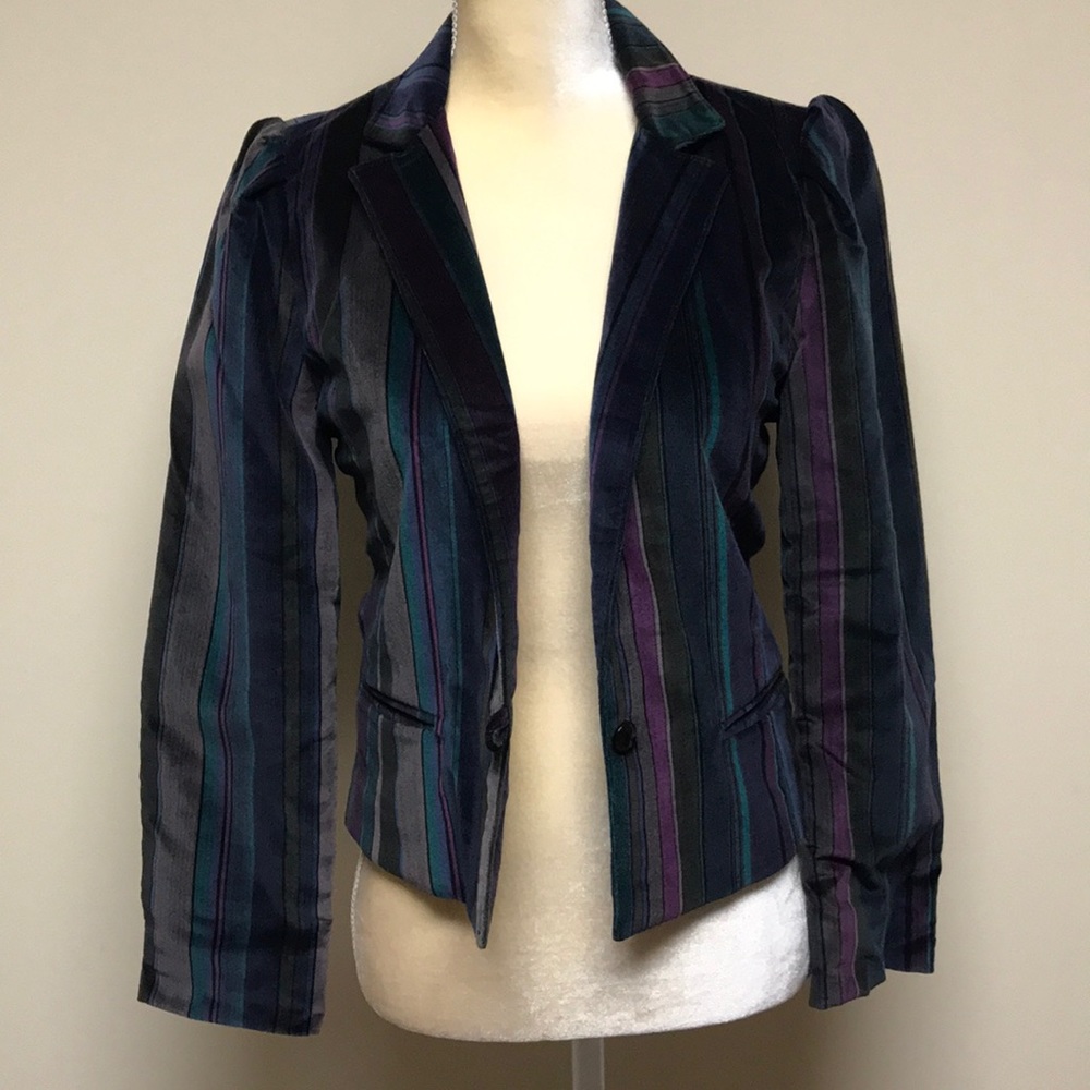 Vintage Striped Velvet Blazer – Size 7 - Picture 6 of 15